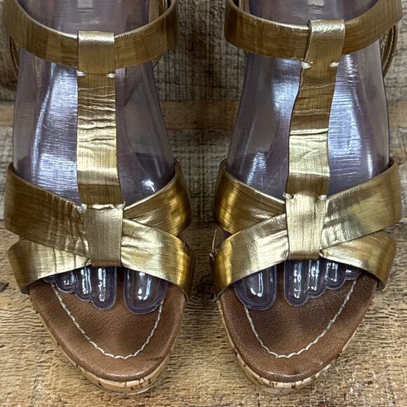 Miu Miu Gold Strappy Stiletto Open Toe Heels Cork Sole Size 39.5 9.5 - Picture 2 of 14